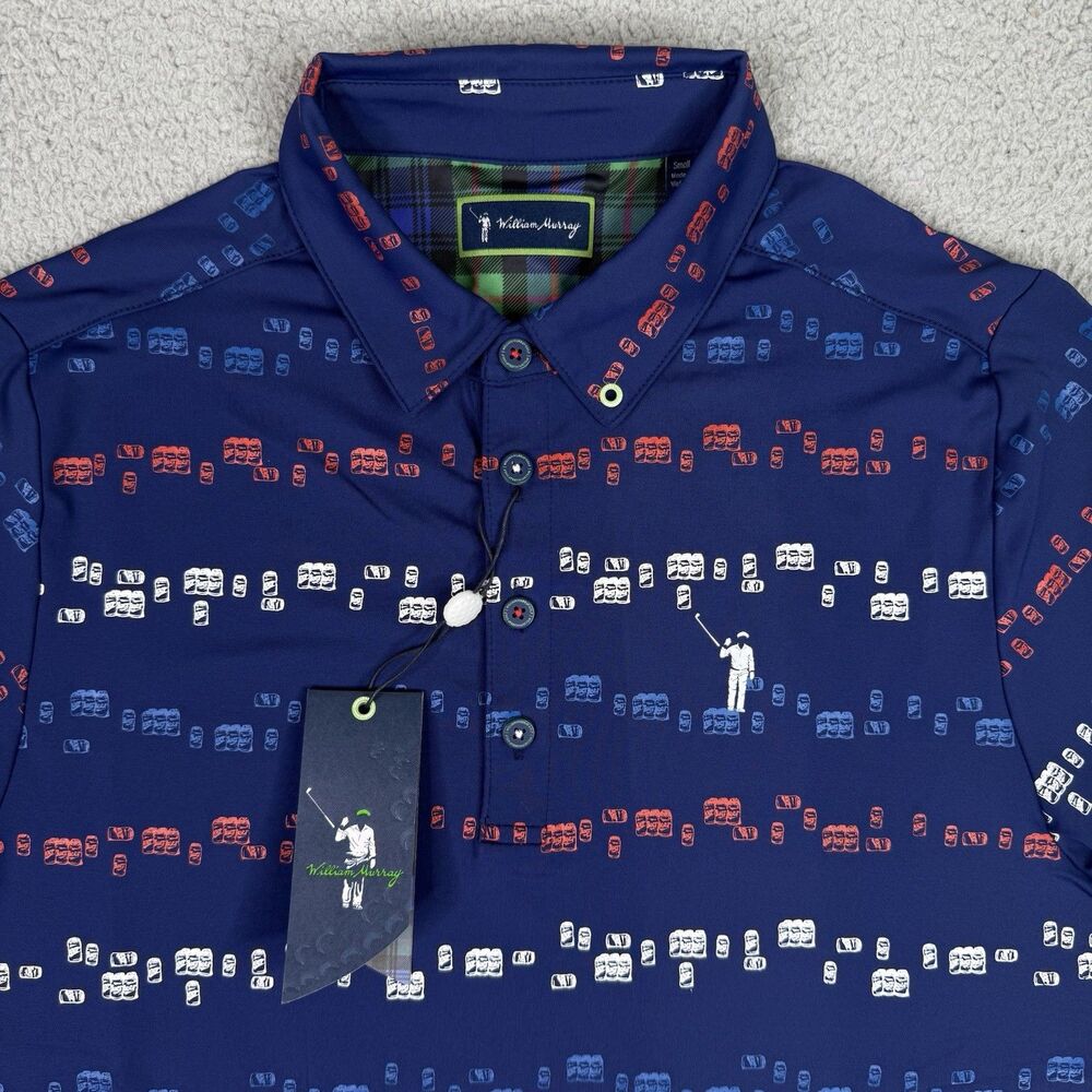 William Murray Polo Shirt Mens Small Blue Suds and Stripes Performance Golf‎ NWT